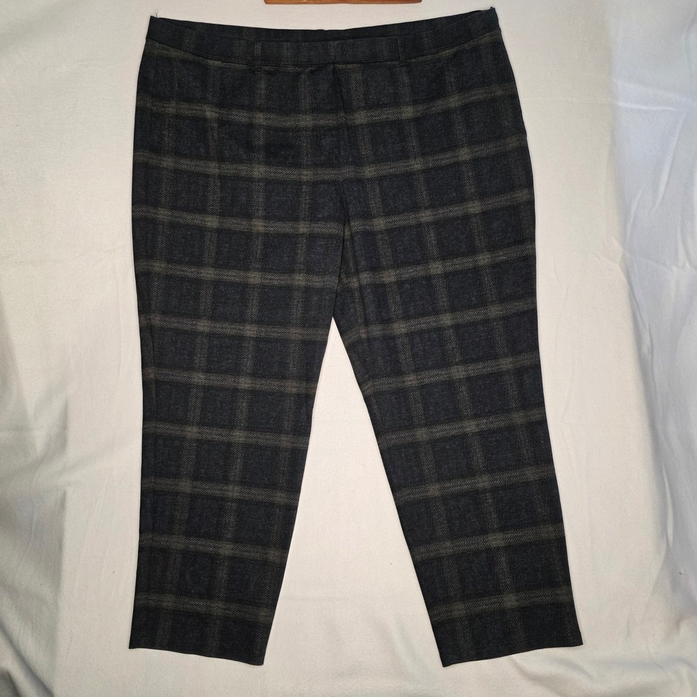 Susan Graver Plaid Knit Pull On Pants Womens 3X Stretch Straight Leg A383173